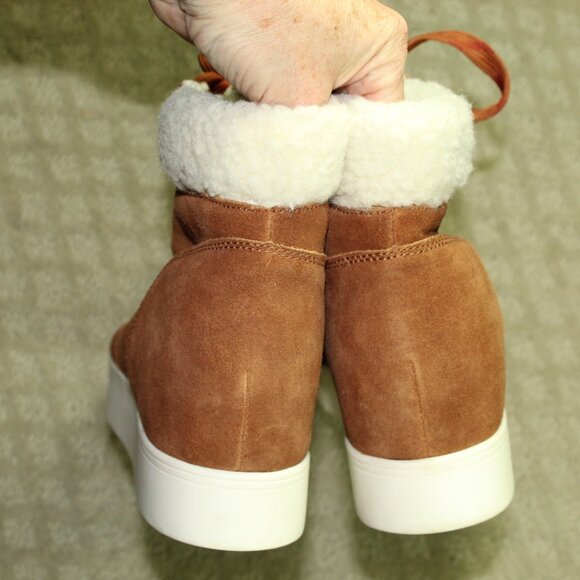 NWOT Steve Madden Wharton Women's 10 Cognac Suede Shearling Lace Up Sneaker Boot - Picture 5 of 6
